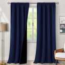 BGment Thermal Insulated 100% Blackout Curtains for Bedroom with Black Liner, Double Layer Full Room Darkening Noise Reducing Rod Pocket Curtain (52 x 95 Inch, Navy Blue, 2 Panels)