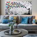 Colorful Graffiti Wall Art Funny Butterfly Paintings Banksy Street Art Mural Pop Art Home Office Wall Decor Framed Canvas Wall Decor for Living Room Ready to Hang -58x28in