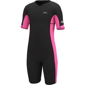 Hevto Kids Wetsuit Shorty for Boys Toddler Girls Youth 2mm Neoprene Thermal Wet Suit Front Zip for Swimming Snorkeling Surfing Diving (10 Slim, K1S-Front Zip-Pink)