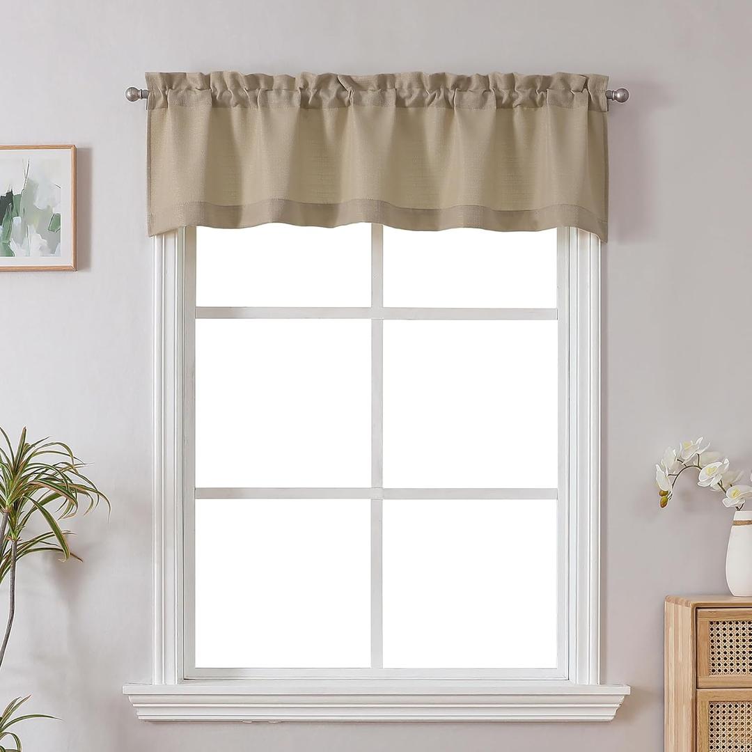 Chyhomenyc Camel Valance for Windows, Light Filtering Faux Linen Solid Short Curtain Valance, Burlap Decorative Small Curtain for Kitchen Bathroom Laundry Basement, 60Wx12L inch, 1 Piece