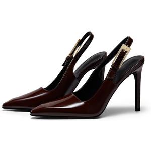 Coutgo Women's Slingback High Heels Pointed Toe Stilettos Metal Buckle Dress Party Pump Shoes (8.5, Red/Brown)