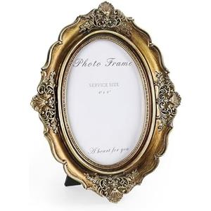 Cuspin 4x6 Picture Frame Gold, Vintage Bronze Gold 4 by 6 Picture Frame Hand-Crafted Resin with Glass Front Ornate Retro Antique Photo Frame for Wall and Tabletop Display Home Decor
