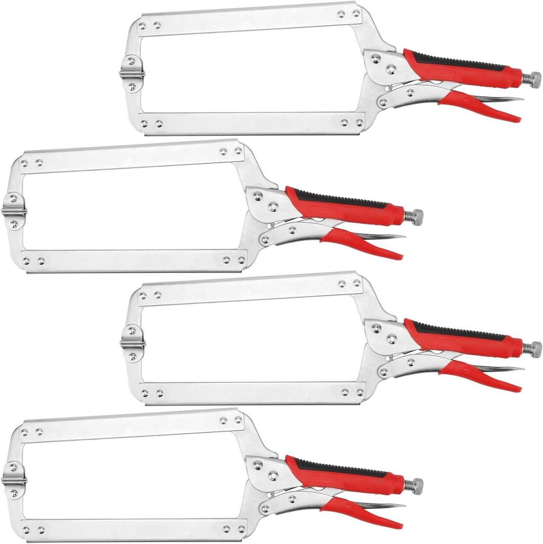 PINGEUI 4 PCS 18 Inch C Clamp Locking Pliers, Heavy Duty C Clamps with Swivel Pads and Rubber Handle Sleeve, Adjustable Welding Woodworking Tools, 7 Inch Max Jaw Opening