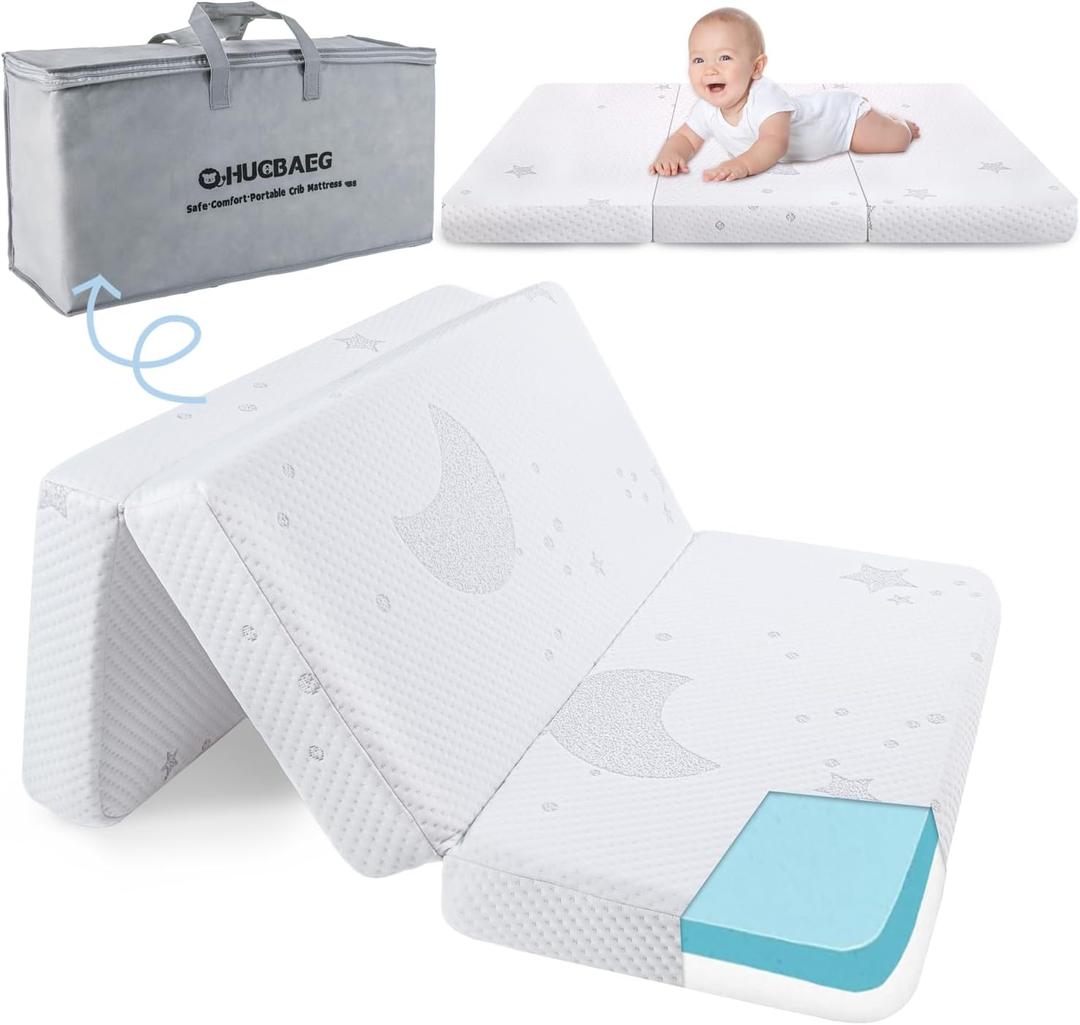 Trifold Pack and Play Mattress, 38x26 Pack N Play Mattresses, Dual-Sided Memory Foam Mattress for Baby Portable Travel Mattress with Removable Cover and Carry Bag (Colorful)