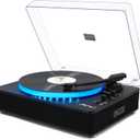 LP&No.1 Record Player with Built-in Stereo Speakers, LED Control, 3-Speed Belt-Drive Vinyl Turntable with USB Playback & Recording, Wireless Input & Output, Auto Stop, Pitch Control | Black