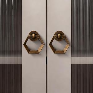 Vintage Hexagonal Cabinet Handles, Antique Bronze Zinc Alloy Drawer Pulls, 4 Piece Set, Geometric Door Knobs with Mounting Hardware