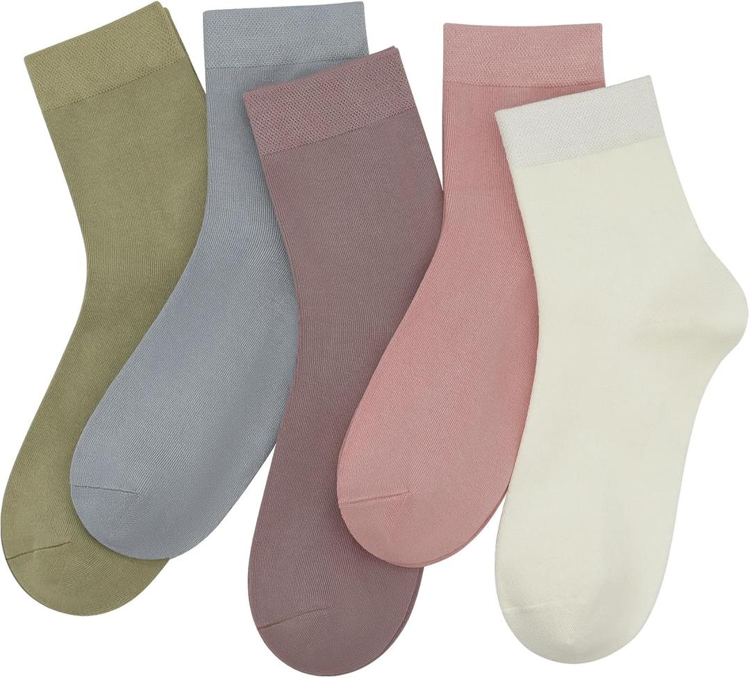 SERISIMPLE Women Thin Viscose Bamboo Socks Crew Lightweight Above Ankle Casual Dress Sock For Ladies Bootie Trouser 5 Pairs (Large, Assorted)