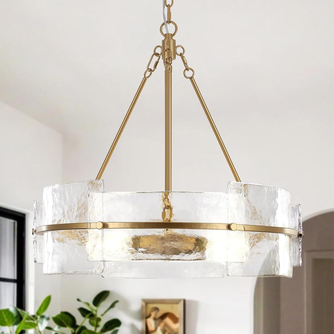 Modern Chandelier for Dining Room, 22" Gold Glass Chandelier, Large Farmhouse Round Chandelier for Dining Room, Foyer, Bedroom, Hallway, Entryway