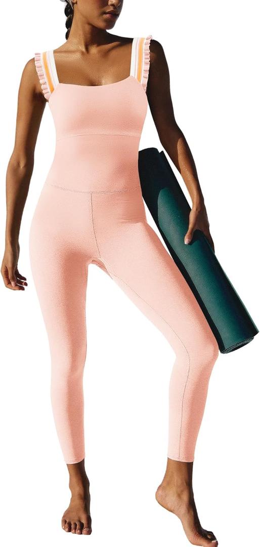 ReachMe Jumpsuits for Women Workout Leggings Romper Athletic Summer Outfits Yoga Gym Clothes Bodycon Bodysuits (Pink, S)