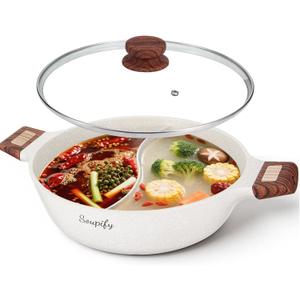 5-QT Shabu Shabu Pot, Non-Stick Hot Pot with Divider, Dual Flavor Stockpot with Lid for Cooking, Perfect for Family and Friends Gathering
