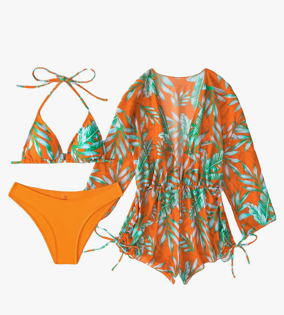 Women's 1 Piece Swimsuit Halter Drawstring Bathing Suit with Cover Up M