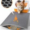 Powools Cat Litter Mat - 23.2" x 14.6" Small Litter Box Mat with Double Layers, Urine-Proof and Non-Slip Litter Trapping Mat, Easy to Clean Kitty Litter Mats for Floor, Scatter Control, Grey