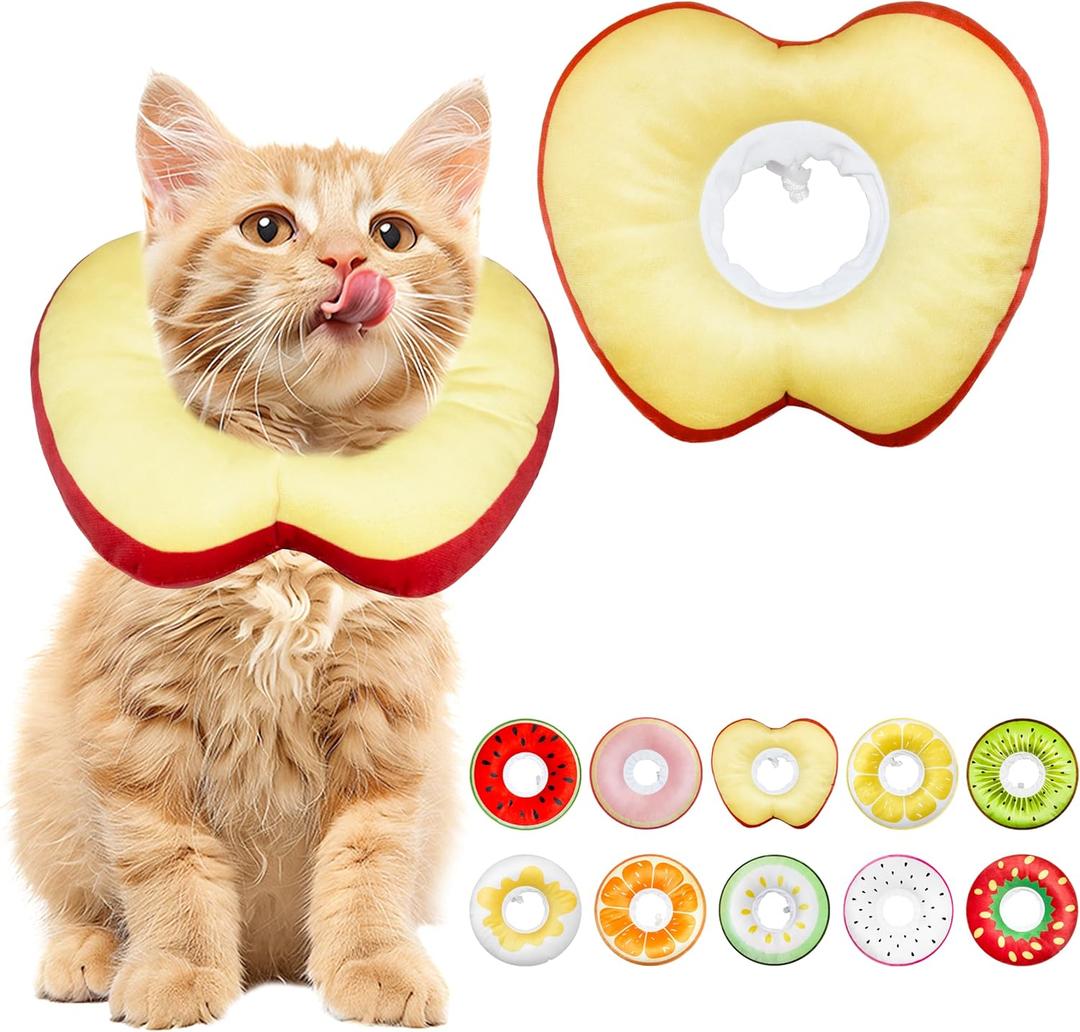 Cat Cone Collar Soft, Adjustable Cat Recovery Cone to Stop Licking, Cute Kitten Donut Collar After Surgery, Elizabethan Collars for Kittens, Lightweight Cats Neck Cones (Apple, Small)