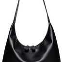 Leather Hobo Bags for Women Small Soft Shoulder Purse Slouchy Tote Handbags with Double Zipper Design 2026 (Black)
