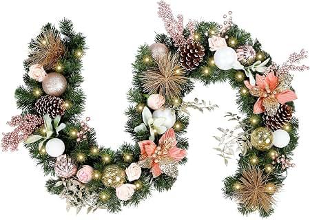 WBHome Pre-lit 6 Feet/72 Inch Christmas Garland, Rose Gold Lighted Garland with 35 LED Lights for Indoor Outdoor Xmas Decor Holiday Decorations, Battery Operated (Batteries NOT Included)