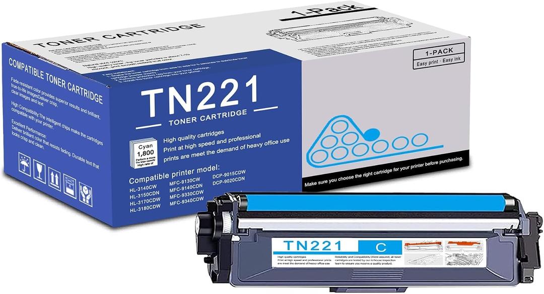 1 Pack TN221 Cyan Toner Cartridge High Yield Compatible TN221 Replacement for Brother HL-3140CW 3150CDN 3170CDW MFC-9130CW 9140CDN 9340CDW DCP-9015CDW 9020CDN Printer