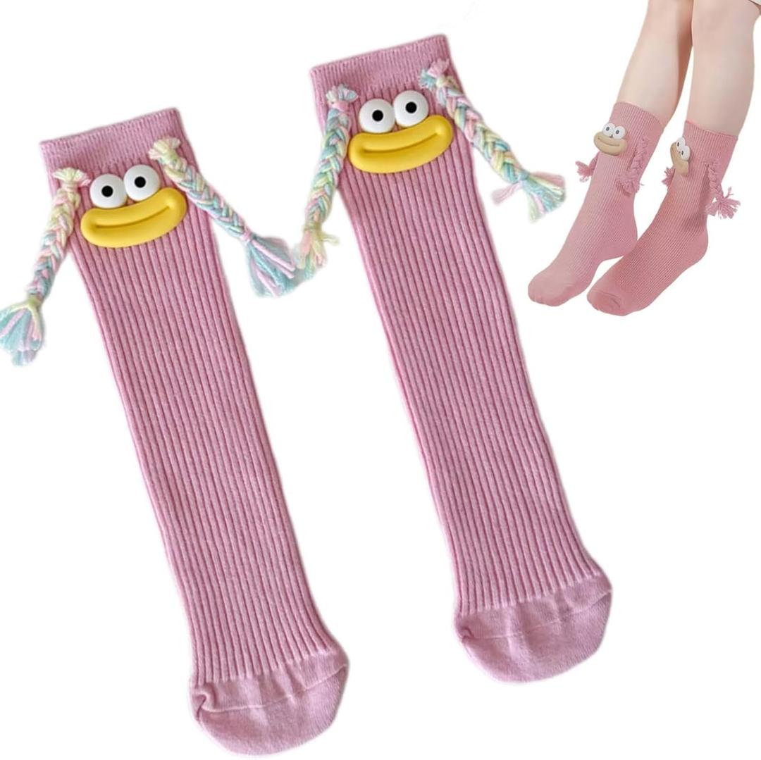 Funny Crazy Socks, 3D Novelty Socks for Boys and Girls, Cartoon Cute Socks for Christmas Stocking Stuffer Gag Gifts Pink (Pink)