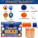 Graduation Decorations Class of 2026, Congrats Grad Backdrop, Graduation Balloons, Paper Pompoms, Paper Tassels, Foil Curtains for 2026 Graduation Party Decorations(Blue Orange)