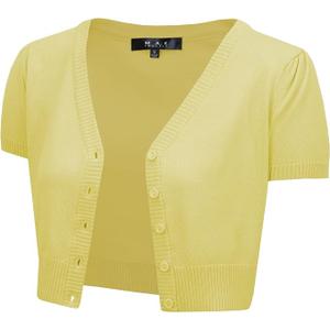 YEMAK Women's Cropped Bolero Cardigan – Short Sleeve V-Neck Basic Classic Casual Button Down Knit Soft Sweater Top (3X
