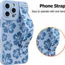 Fiyart Designed for iPhone 16 Pro Max Case Cute Flowers with Strap Soft TPU Phone Cover Protective Camera Lens Protection for Women Men Floral Bumper with Stand 6.9"-Blue