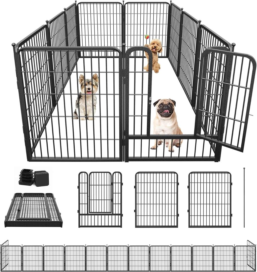 Dog Playpen 32 inch 10 Panels Portable Pet Fence Outdoor for Yard Indoor Dog Pen for Medium/Small Animals, Large Pet Puppy Playpen Heavy Duty Pet Fence for RV Camping, Yard (Black-23ft)