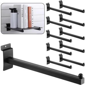 Hicarer 10 Pieces Slat Wall Faceout, 12 Inch Metal Square Straight Arm Hooks, Slatwall Hooks and Hangers Slatwall Accessories for Clothing Retail Garage Shop Display (Black)