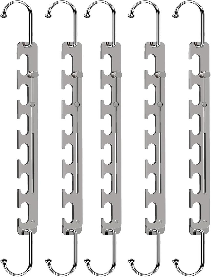 Sindax Space Saving Hangers Telescopic, 6 Holes Clothes Hangers Adjustment to 9 Holes, Upgraded Sturdy Metal Clothes Hangers Space Saving for Heavy Clothes, Closet Organizers and Storage - 8 Pack (17 inches)