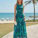 ZESICA Women's Summer Sleeveless Floral Maxi Dress 2026 Casual Crewneck Mesh A Line Flowy Boho Beach Party Long Dresses XL