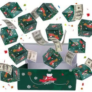 Christmas Surprise Gift Box Explosion for Money, Unique Folding Bouncing Red Envelope Gift Box with Confetti for Lover & kids (Christmas Elk)