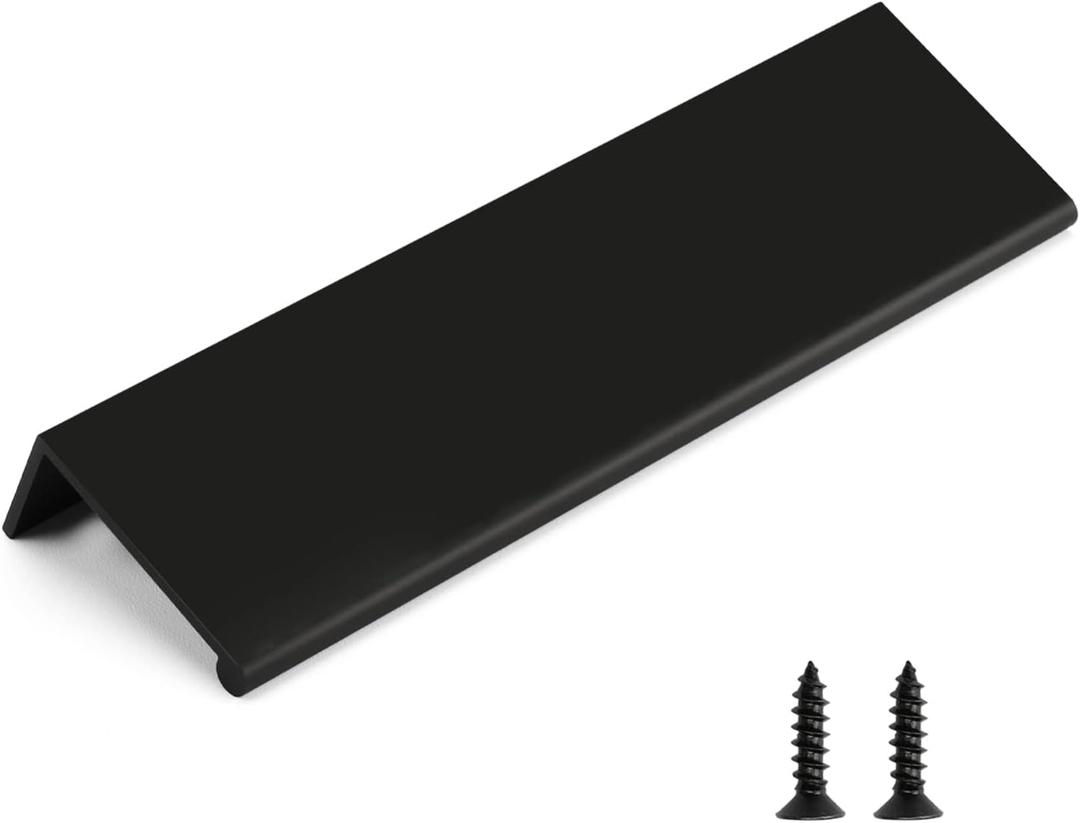 Rergy 4 Pack Black Cabinet Pulls Kitchen Cabinet Handles, Dresser Drawer Hardware Cabinet Edge Pull, 5in Cabinet Finger Pulls LS7030BK128 (Hole Center: 5in(128mm))