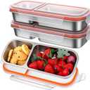 3 Pack Stainless Steel Snack Containers with Lids, Reusable 2 Compartments Snack Bento Box for Adults, Leak Proof Divided Snack Food Storage Containers for Home, Work, Travel, Grab and Go