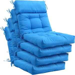 Barydat 4 Pack High Back Chair Cushion Indoor Outdoor Tufted Seat and Back Chair Rocking Pads Lounge Porch Seat Cushion with Ties for Patio Furniture, 43.4 x 21 x 3.3 Inch (Blue)
