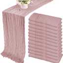 12 Pack 10Ft Cheesecloth Table Runner 35x120 Inch Boho Gauze Rustic Cheese Cloth Long Romantic Table Runner for Wedding Bridal Shower Birthday Party Table Decor (Dusty Pink)