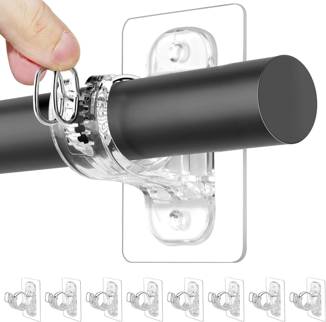 8 Pack No Drill Adhesive Curtain Rod Brackets, No Wall Damage Rod Holders, Sticky Curtain Rods Hooks, Nail-Free Adjustable Curtain Hanger for Wall, Dorm, Living Room, Bedroom, Bathroom, Kitchen Decor