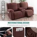 Genina Recliner Loveseat Covers with Console, Stretch Reclining Sofa Covers, 2 Seater Couch Cushion Stripe Jacquard Recliner Slipcovers,Furniture Protector Covers for Pet (Chocolate)