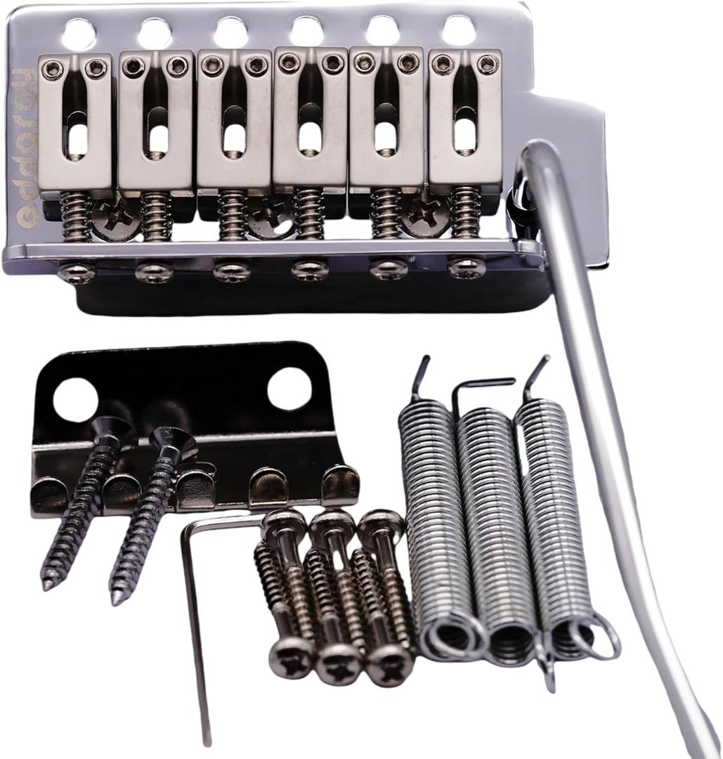 Guitar Tremolo Bridge with Zinc Alloy Saddles and Block, String Spacing 10.5MM, Pop-In Vibrato Bar, Complete Install Kit