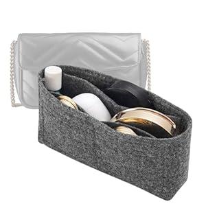 Felt Insert Purse Organizer Fit GG Marmont Matelasse Shoulder Bag, Organizer Handbag Tote Liner Pouch for Women Small Shoulder Bag (Mini, Gray)