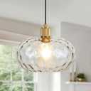 Glass Pendant Lights Kitchen Island 8 Inch Adjustable Pendant Light Fixtures with Hand-Blown Hammer Glass Farmhouse Hanging Light for Kitchen Sink Dining Room Bedroom Hallway