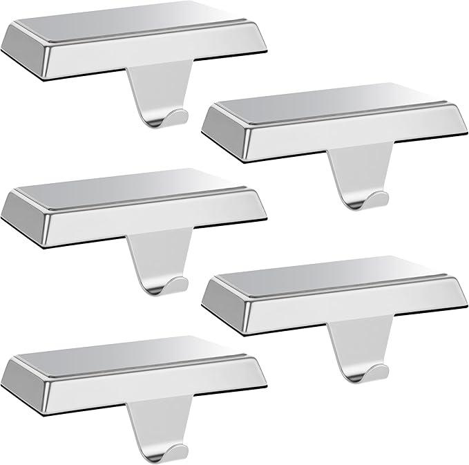 Palonu 2 Pcs Christmas Silver Stocking Holders, Heavy Duty Mantle Hangers with Non-Slip Pad, Weighted Stocking Hooks Christmas Ornaments for Xmas Holiday Fireplace Shelf Window Decoration