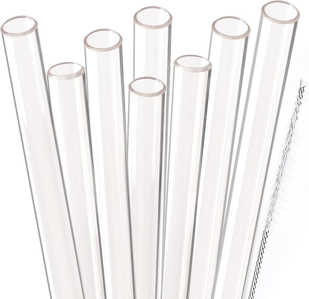 Dakoufish Reusable Smoothie Straws 9 inch Long Wide Mouth Plastic Straight Drinking Straws for Milkshakes, Set of 6 with Cleaning Brush (9inch, Clear 8Piece)