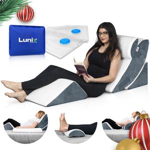 Lunix 4pcs Orthopedic Bed Wedge Pillow Set, Post Surgery Memory Foam for Back, Knee, Leg Pain Relief, Sitting Pillow for Sleeping, Acid Reflux, GERD, with Hot Cold Pack, Navy
