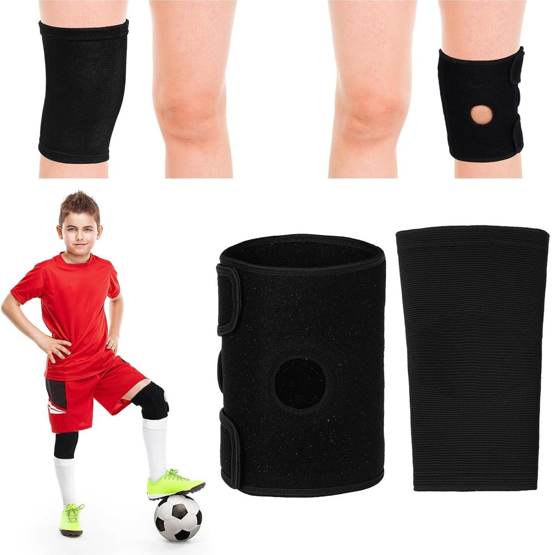 2 Pcs Kids Knee Brace, Youth Knee Compression Sleeve for Children Support for Boys Girls Basketball Volleyball Sports Gymnastics (Black,Large)