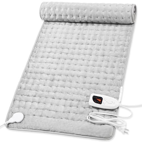 Deepsoon Heating Pad,Electric Heating Pads for Back,Neck,Abdomen,Moist Heating Pad for Shoulder,Knee,Arms,Legs,Dry/Moist Heat & Auto Shut Off,Christmas Gifts for Men and Women,Light Gray,40x20 Inch