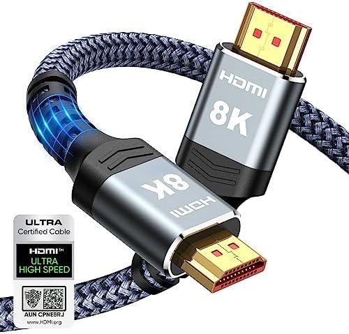 Highwings 8K 10K 4K HDMI 2.1 Cable 48Gbps 6.6FT/2M, Certified Ultra High Speed HDMI Cable Braided Cord-4K@120Hz 8K@60Hz, DTS:X, HDCP 2.2 & 2.3, HDR 10 Compatible with Roku TV/PS5/HDTV/Blu-ray