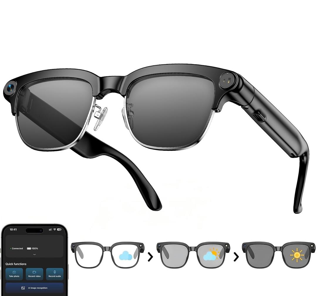 Osawalla Smart Glasses with Camera,Camera Glasses with Video Recording, APP Translation,Voice Assistant,Object Recognition,Bluetooth Sunglasses for Men Women