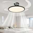 48 Inch Retractable Ceiling Fan,Low Profile Ceiling Fan with Light and Remote,Modern Black Fan with Retractable Blades for Dinning Room Living Room Bedroom,Dimmable,Timer Setting
