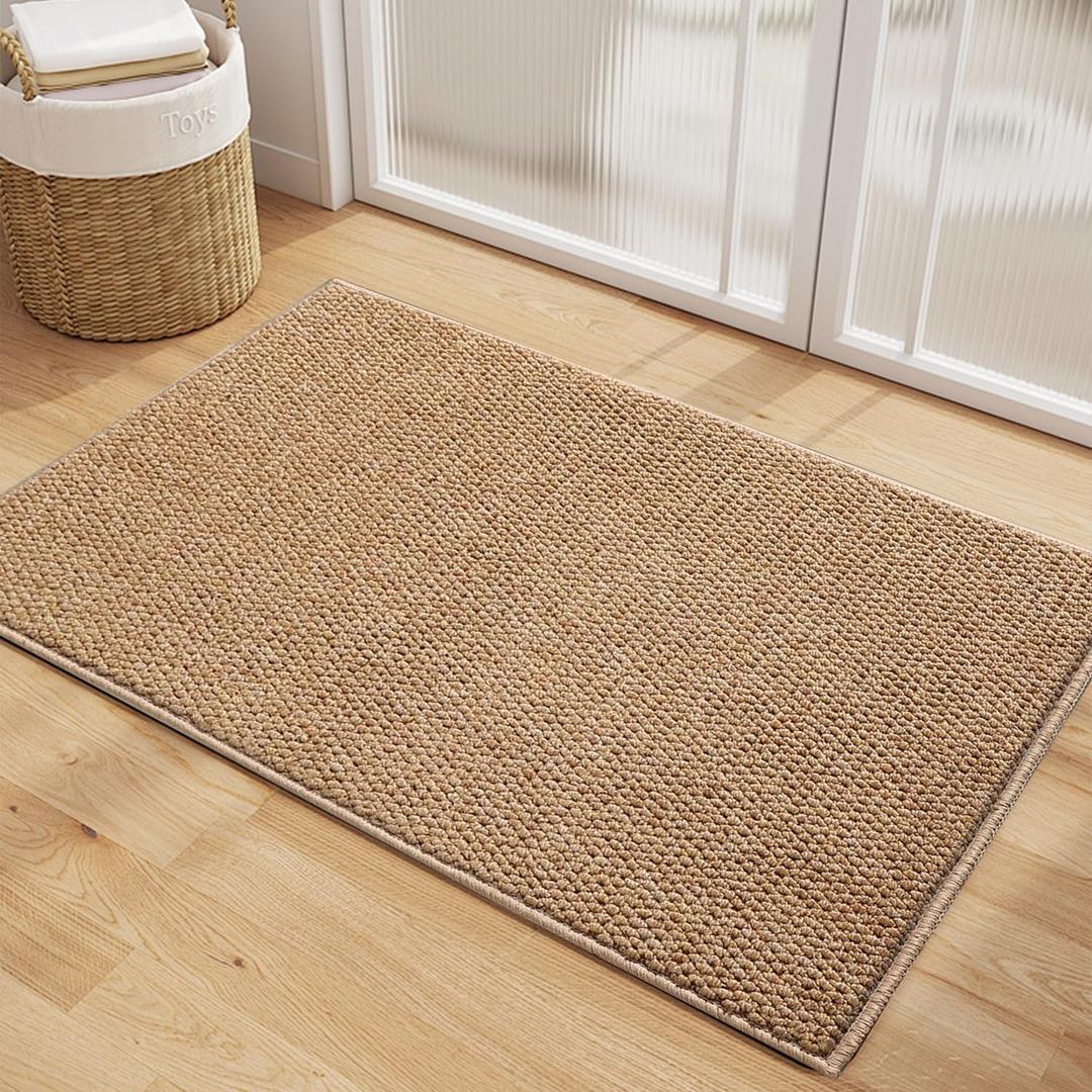 Yancorp Front Door Mat 24"x 35" Faux Jute Indoor Entrance Doormat Outdoor Welcome Mat Entry Entryway Rugs Inside Outside Door Mats for Home Entrance Durable Non Slip Dirt Trapper Duty-Tan