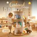 pimlyo Rotating Bookshelf Kids with Removable Light, Spinning Book Shelf for Kids Rooms for Toddler Kid Room Storage, Small Wooden Round White Tower Bookcase for Nursery Bedroom Playroom Rooms
