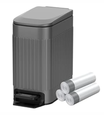 KUK Small Bathroom Trash Can with Lid, 6L/ 1.6 Gallon Stainless Steel Garbage Can with Removable Inner Bucket, Slim Step Pedal Trash Bins for Bedroom, Office (Gray)