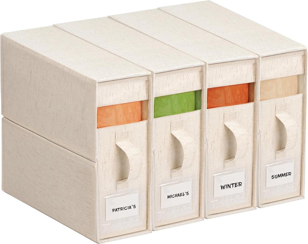 4Pack Linen Sheet Organizers and Storage - King/Queen Size Sheet Storage Organizer with Window, Foldable & Dustproof Sheet Organizer for Linen Closet for Summer Blankets & Sheet Sets,Off-white